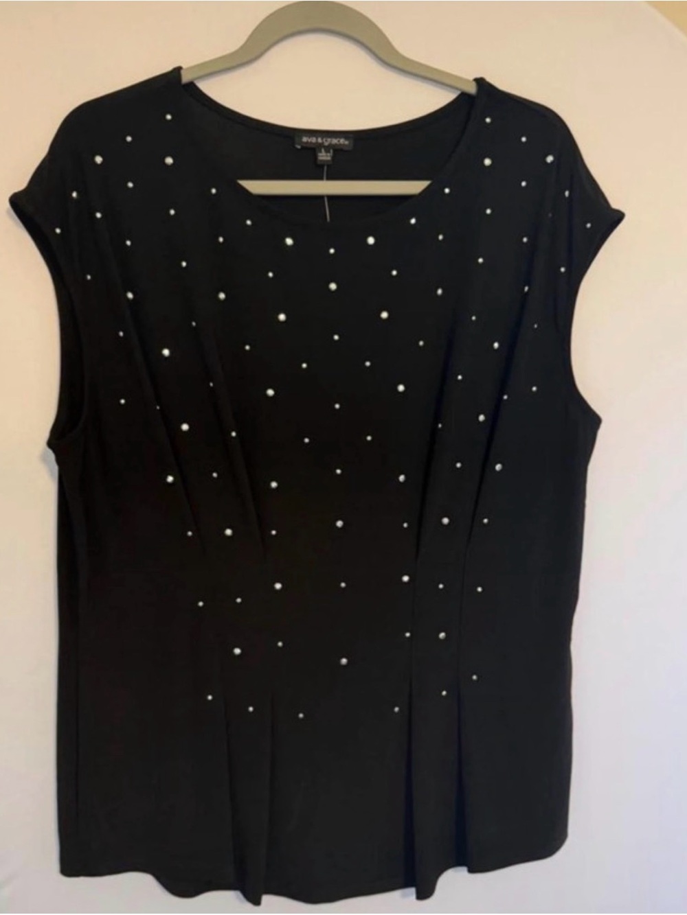 Ava & Grace Black Sleeveless Embellished Rhinestone Top